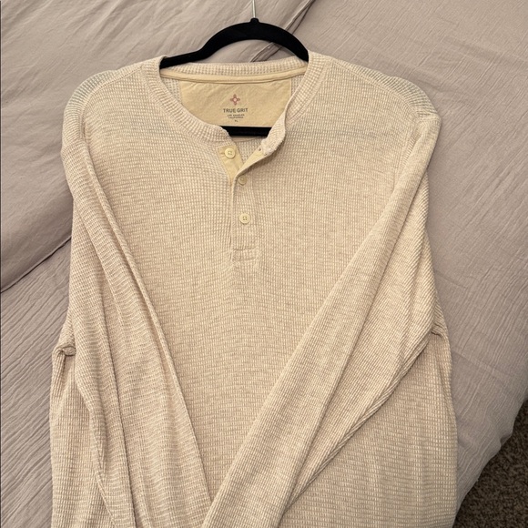 True Grit Beige Long Sleeve Henley Shirt - Picture 5 of 5